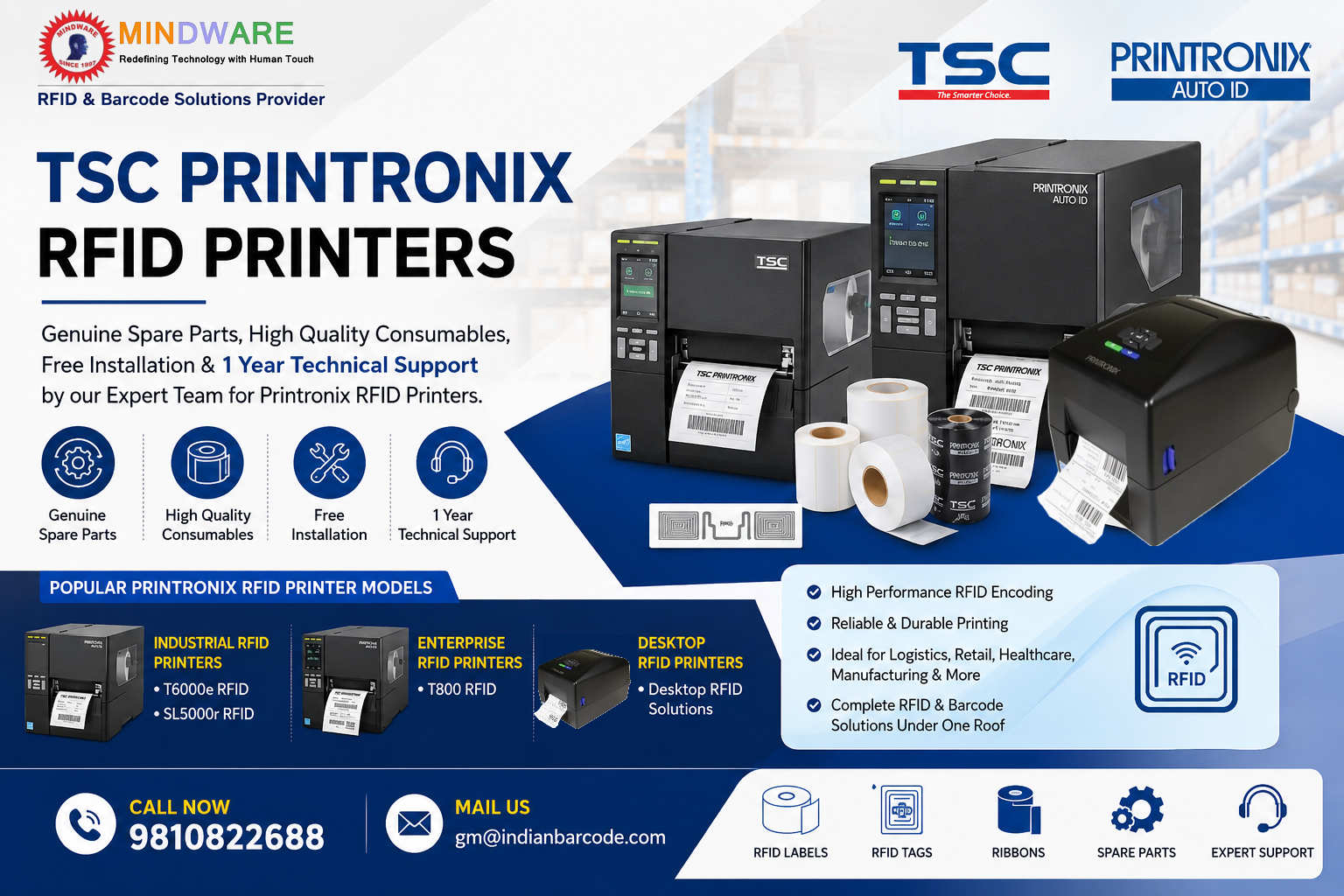 TSC Printronix RFID Printers Labels , Ribbons , Genuine Spare & Service center in India | Mindware (