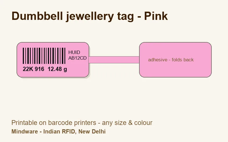 Dumbbell jewellery tag - Pink - jewellery label printable on barcode printers, made by Mindware, New Delhi