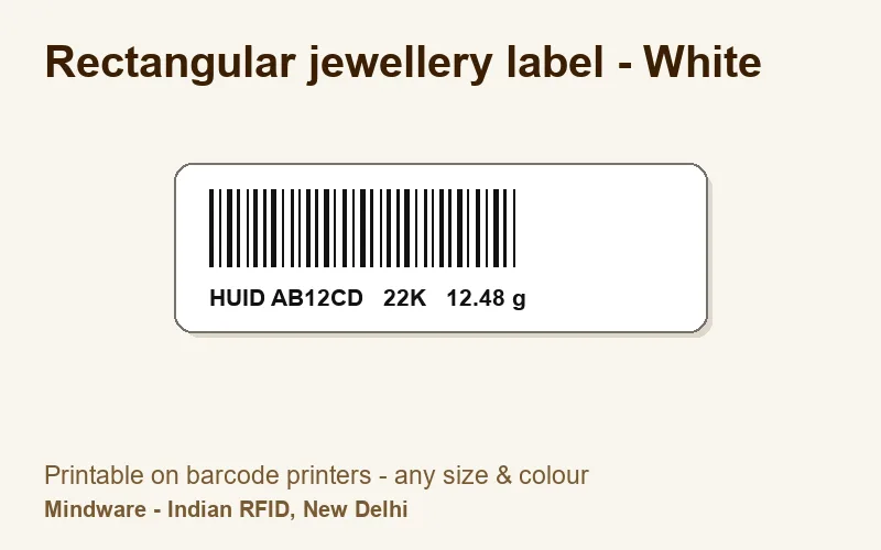 Rectangular jewellery label - White - jewellery label printable on barcode printers, made by Mindware, New Delhi