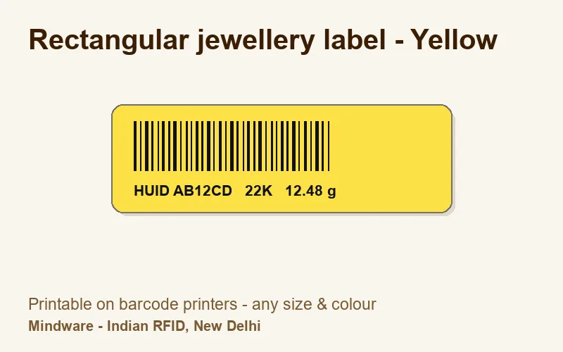 Rectangular jewellery label - Yellow - jewellery label printable on barcode printers, made by Mindware, New Delhi