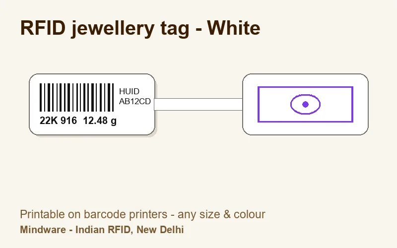 RFID jewellery tag - White - jewellery label printable on barcode printers, made by Mindware, New Delhi