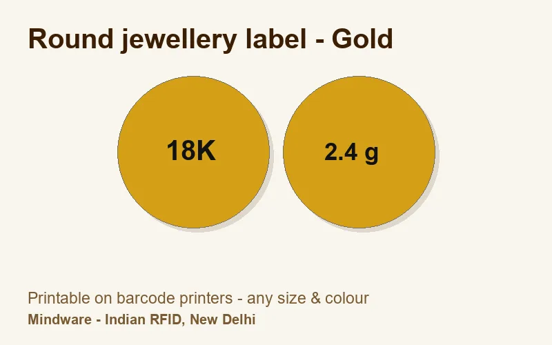 Round jewellery label - Gold - jewellery label printable on barcode printers, made by Mindware, New Delhi