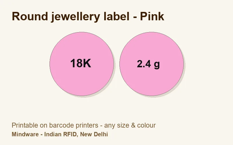 Round jewellery label - Pink - jewellery label printable on barcode printers, made by Mindware, New Delhi