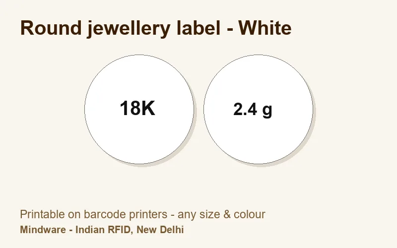 Round jewellery label - White - jewellery label printable on barcode printers, made by Mindware, New Delhi