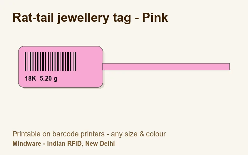 Rat-tail jewellery tag - Pink - jewellery label printable on barcode printers, made by Mindware, New Delhi
