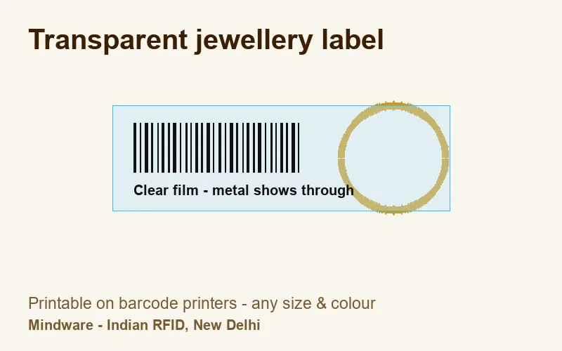 Transparent jewellery label - jewellery label printable on barcode printers, made by Mindware, New Delhi