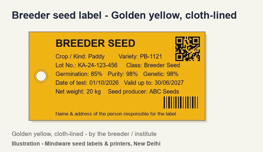Breeder seed label (Golden yellow, cloth-lined) - seed tag printed by Mindware