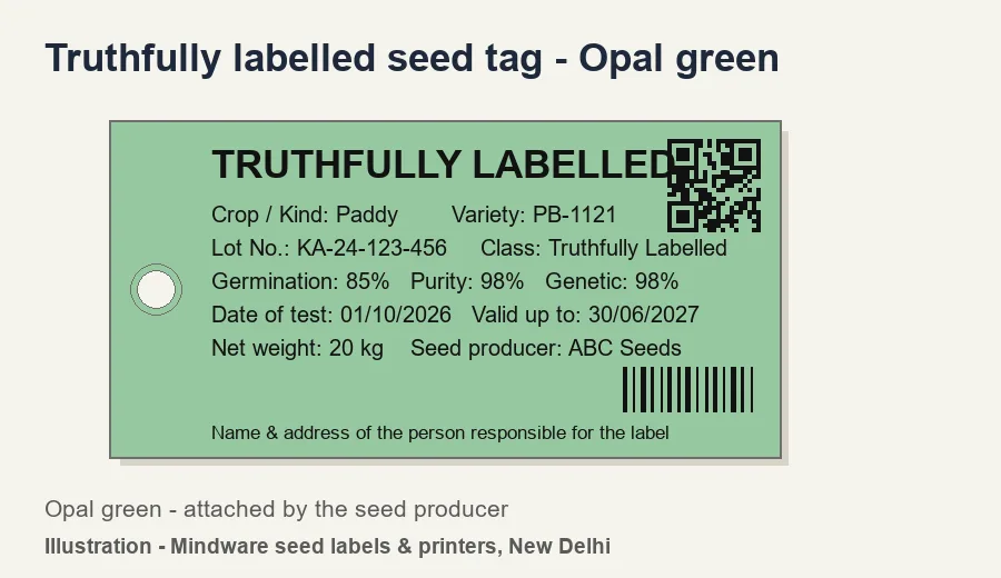 Truthfully labelled seed tag (Opal green) - seed tag printed by Mindware